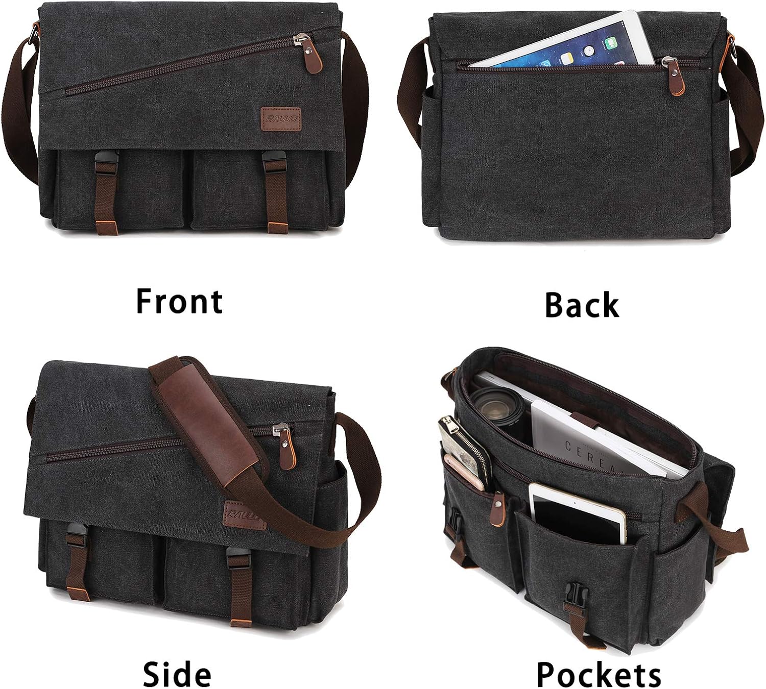 Messenger Bag For Men,Water Resistant Unisex Canvas Shoulder Bag Fits 14 Inch Laptop School Satchel Book Bag for Work and College: Shoes