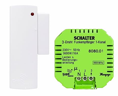 Kopp Dunstabzugshauben-Set Neue Generation Empfänger 3-Draht und Free-Control Funk-Magnetsensor, 827102024, weiß