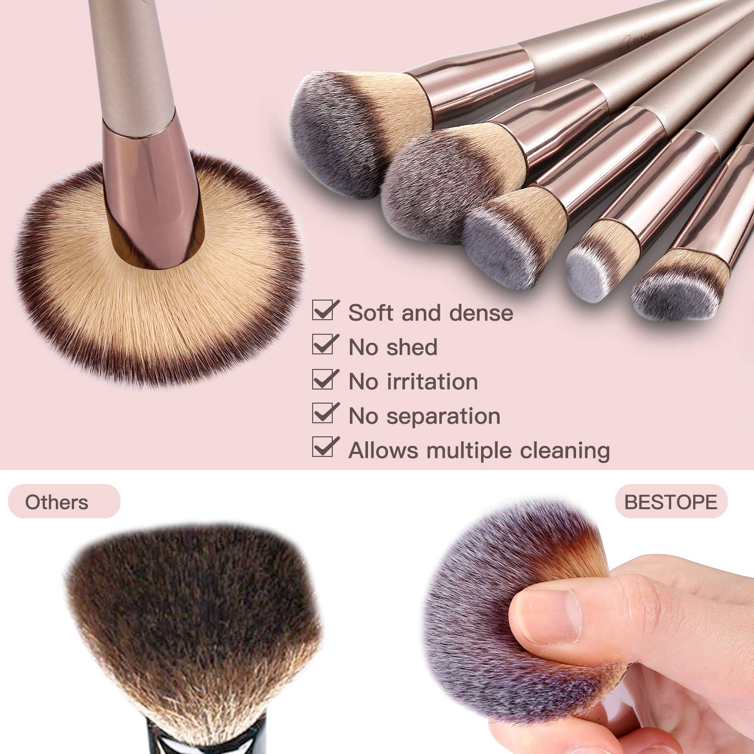 BESTOPE 20 PCs Makeup Brushes Premium Synthetic Contour Concealers Foundation Powder Eye Shadows Makeup Brushes with Champagne Gold Conical Handle: Beauty