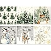 Ferrochef 6 Pcs Christmas Swedish Kitchen Dishcloths Watercolor Christmas Tree Kitchen Towels Winter Xmas Reusable Cotton Absorbent Dish Towels for Bathroom Office Wedding Housewarming 7 x 8 Inch