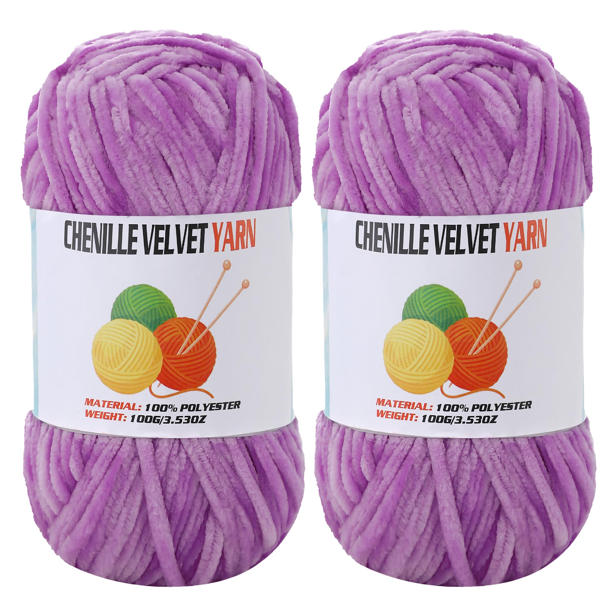 Photo 1 of 1 * 100g Velvet Chenille Chunky Yarn, Handcrafts Weaving Soft Chenille Yarn for Crocheting Clearance, Used for Making Baby Yarn Blanket, Clothes, Knitting Creations (Light-Purple)