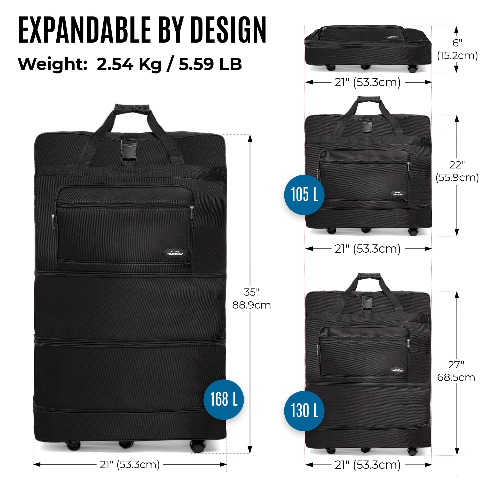 Gabbiano Collapsible 3 in 1 Expandable Luggage Rolling Duffle Bag With Enhanced Inline Wheels Rolling Luggage Large Suitcase for Men Women Foldable and Lightweight