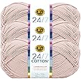 Lion Brand Yarn Lightweight 24/7 Cotton Yarn for Knitting, Crocheting, and Crafts, Beechnut, 3 Pack
