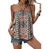 SweatyRocks Women's Boho Floral Print Backless Halter Top Summer Sleeveless Cami Tank Tops