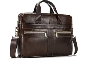SAIION Genuine Leather Briefcase for Men, Laptop Computer Shoulder Bag With Strap, 15.6 Inch Business Travel Work Handbag
