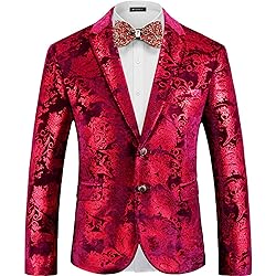 WULFUL Mens Floral Suit Jacket Slim Fit Stylish