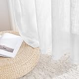 PONY DANCE Linen Look Voile Curtain Panel 100x90 White Eyelet Top view 6