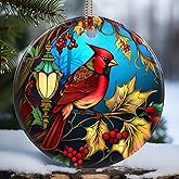 Touber Cardinal Ornament, Christmas Ornament, Christmas Decoration, Holiday Present Idea, Heirloom Keepsake, Round Ceramic, Gift Exchange, Bauble Present, Gift Idea, Cardinal