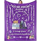 Ruicnte Purple Encouragement Throw Blanket Birthday Gifts for Women 52'' x 60'',Hug Get Well Blanket with Words of Affirmation Inspirational Positive Thoughts and Quotes for Sister Friend,Grandma