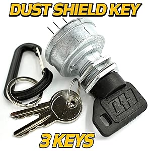 HD Switch Starter Ignition Switch Replaces John Deere TCA22740, TCA15075, AM101561 with 3 Keys & Free Carabiner