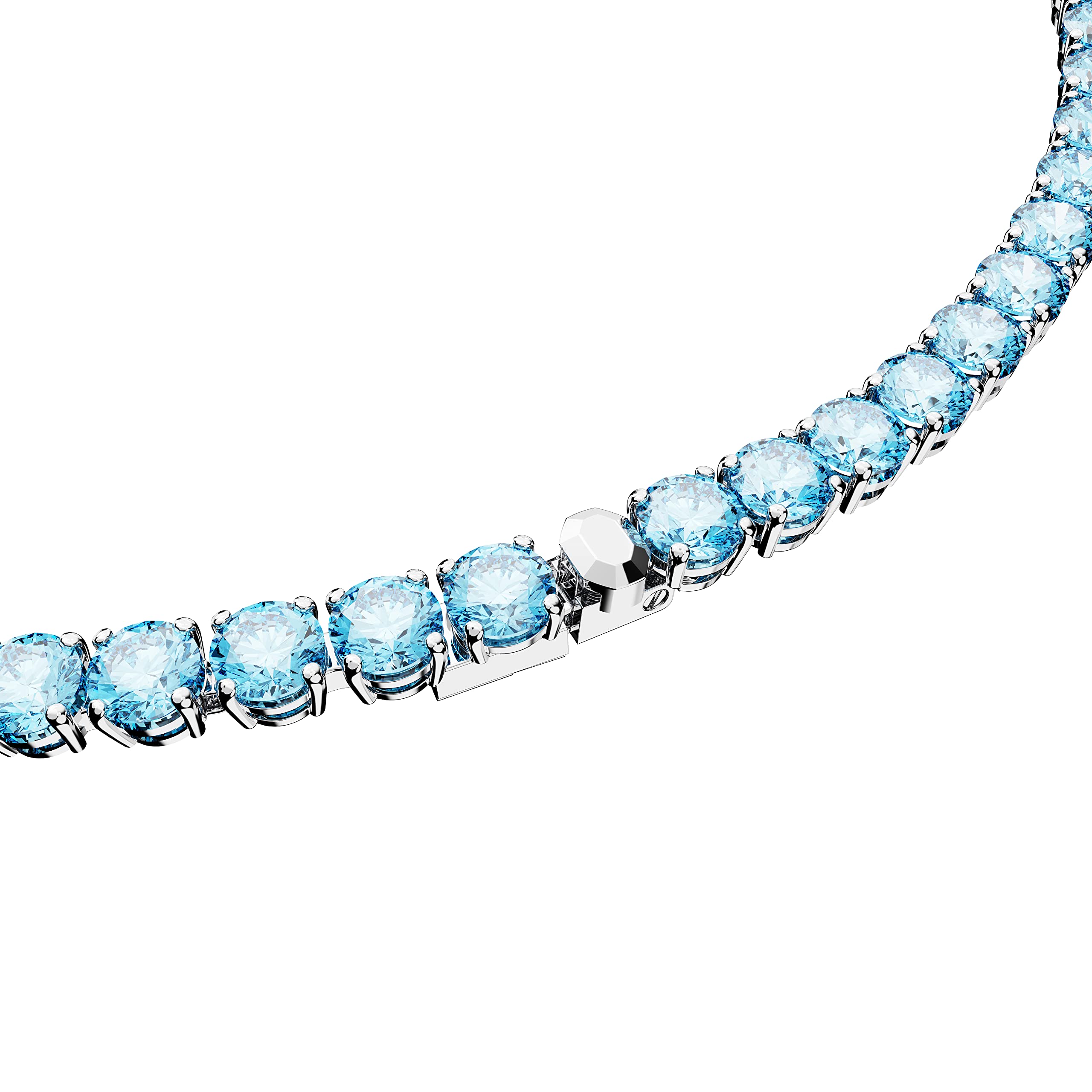 Swarovski Matrix Tennis Necklace with Bright Blue Crystals on a Rhodium Finished Setting