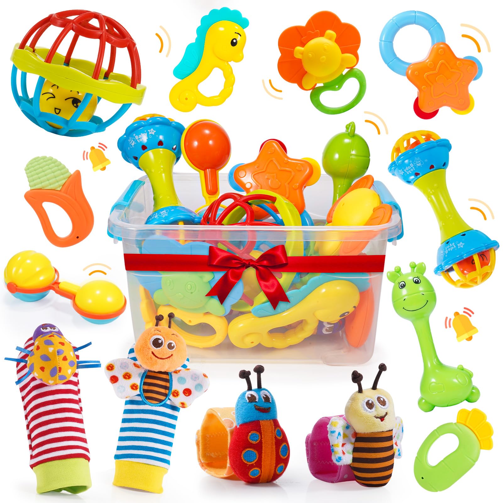 Wootoyz Baby Toys for 0 3 6 9 12 Months Babies,Infant Toys for 0-12 Months Newborn Toys Baby Rattle Sensory Toys for Babies 6-18 Months Wrist Socks with Box Set 0-6 Months Baby Gift Baby Rattle Socks