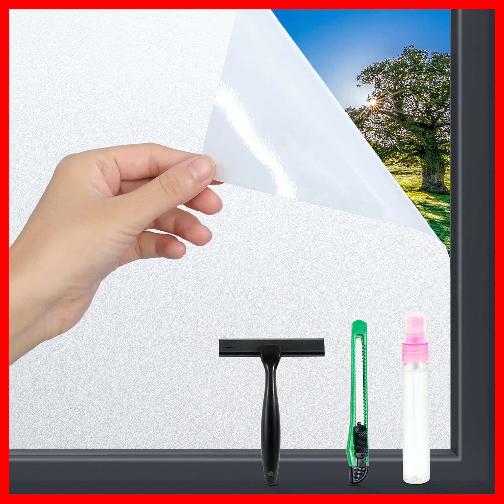 Photo 1 of Frosted Glass Window Film with Tools,Reusable Window Privacy Film,Static Clings Window Film Kit for Home Bathroom and Office. (White, 17.5Inch×78.7Inch)