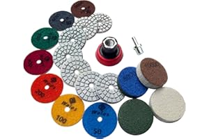 Waies 11 PCS Diamond Polishing Pads Kit Wet/Dry 50-10000 Grit for Concrete,Stone Edge,Granite,Tile,Marble,Rock, Countertop,Qu