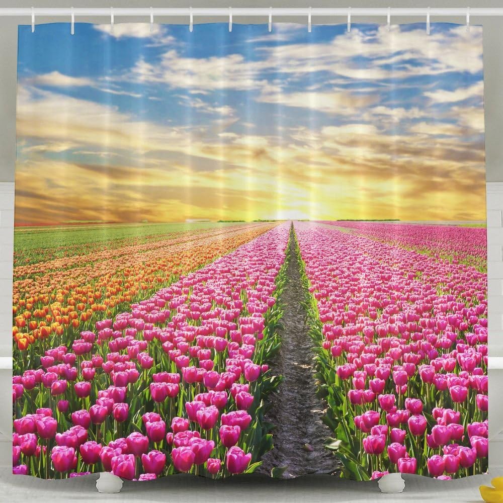 Xoxoai A Magical Landscape With Sunrise Over Tulip Field In The Netherlands Shower Curtain Non Toxic 6072inch