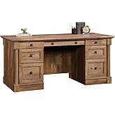 Sauder Palladia Executive Desk, 29.5"D x 65.1"W x 29.61"H, Vintage Oak finish