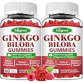 Sijigood 2 Pack Ginkgo Biloba Gummies with Panax Ginseng and Magnesium, Ginkgo Biloba Supplements for Focus, Memory, and Brain Health for Adults & Kids, Vegan Raspberry Flavor Gummies, 120 Count