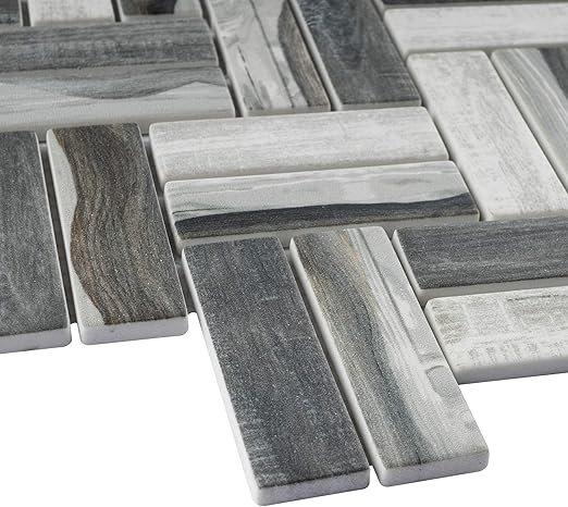 Amazon Com Treglg 08 Recycle Glass Wooden Look Grey Herringbone