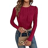PRETTYGARDEN Women's Tops 2026 Spring Fashion Long Sleeve Crewneck Blouse Fitted Textured Basic Knit T Shirt Y2k Clothes