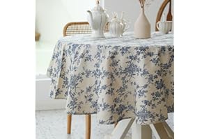 YIHOMER Pastoral Round Tablecloth - 60 Inch Dia. - Linen Fabric Table Cloth - Washable Table Cover with Dust-Proof Wrinkle Resistant for Restaurant, Picnic, Indoor and Outdoor Dining, Floral (Dark Blue)