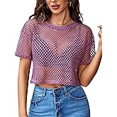 Avidlove Women's Sheer Fishnet Top Sexy Short Sleeves Net T Shirts Crop Top