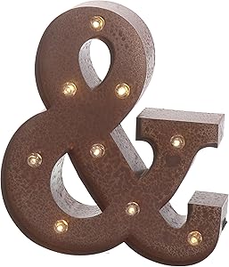Barnyard Designs Metal Marquee Letter & Light Up Wall Initial Wedding, Home and Bar Decoration 12” (Rust)
