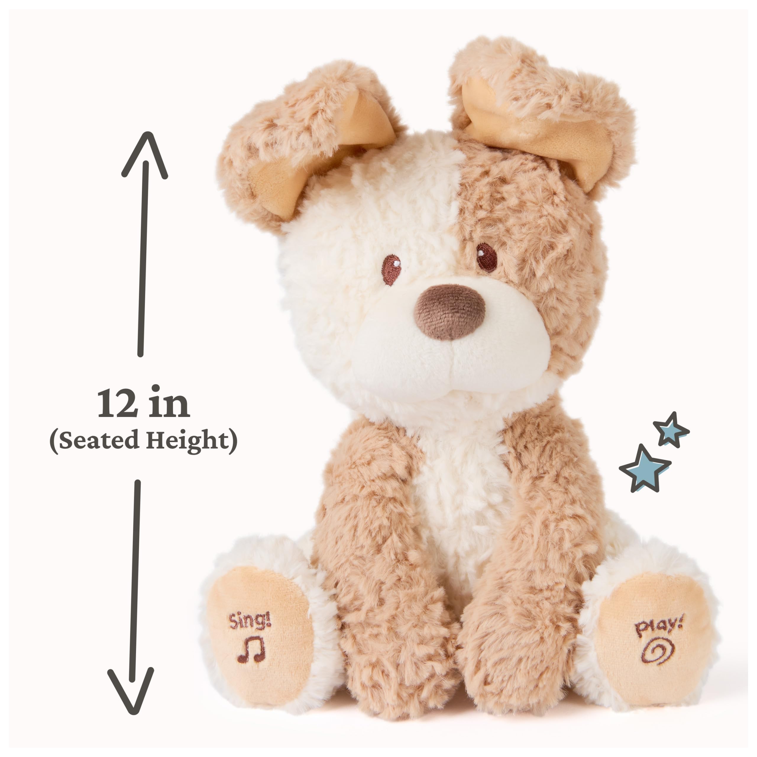 GUND Baby Peeki The Puppy Animated Plush, Singing Stuffed Animal, Sensory Toy for Babies and Toddlers, Plays Peek-a-Boo and Sings, Brown/Cream, 12”