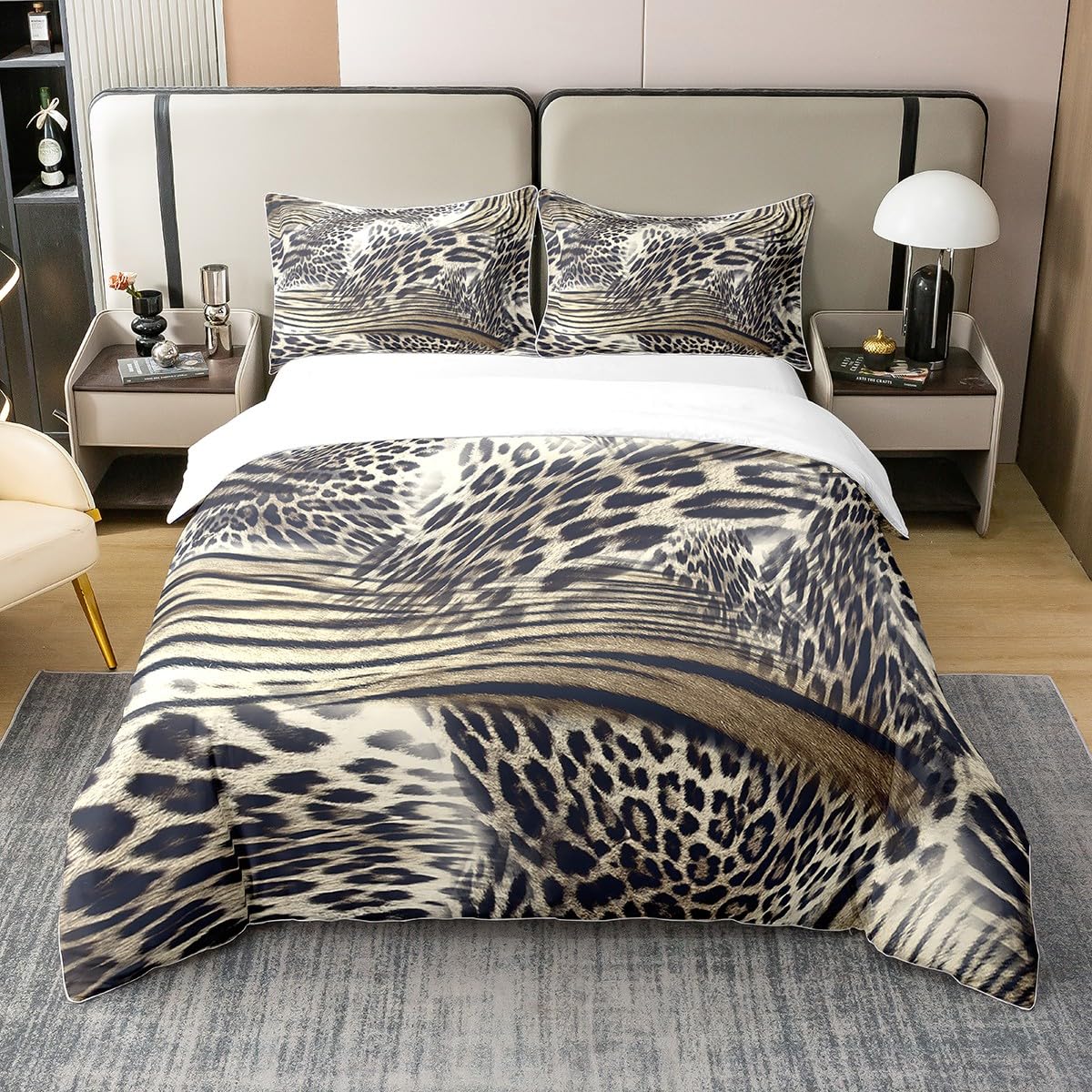 Loussiesd Leopard Print 100% Cotton Duvet Cover,Cheetah Bedding Set,Safari Animal Brown Wild Animal Comforter Cover Set,King Size
