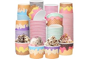 Kochorie 120 Pieces Paper Ice Cream Cups 8 Ounces Disposable Dessert Bowls Ice Cream Containers Sundae Bowls Party Supplies T