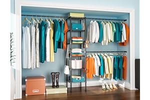 Ulif M1 Closet Storage Organizer System, 6 Tiers Heavy Duty Metal Garment Rack with 3 Expandable Hanger Rods, Wall Mounted Space Saver Suits from 5.4-8.7 ft. Width, 71.2”H x 14”D, 700LBS, Black