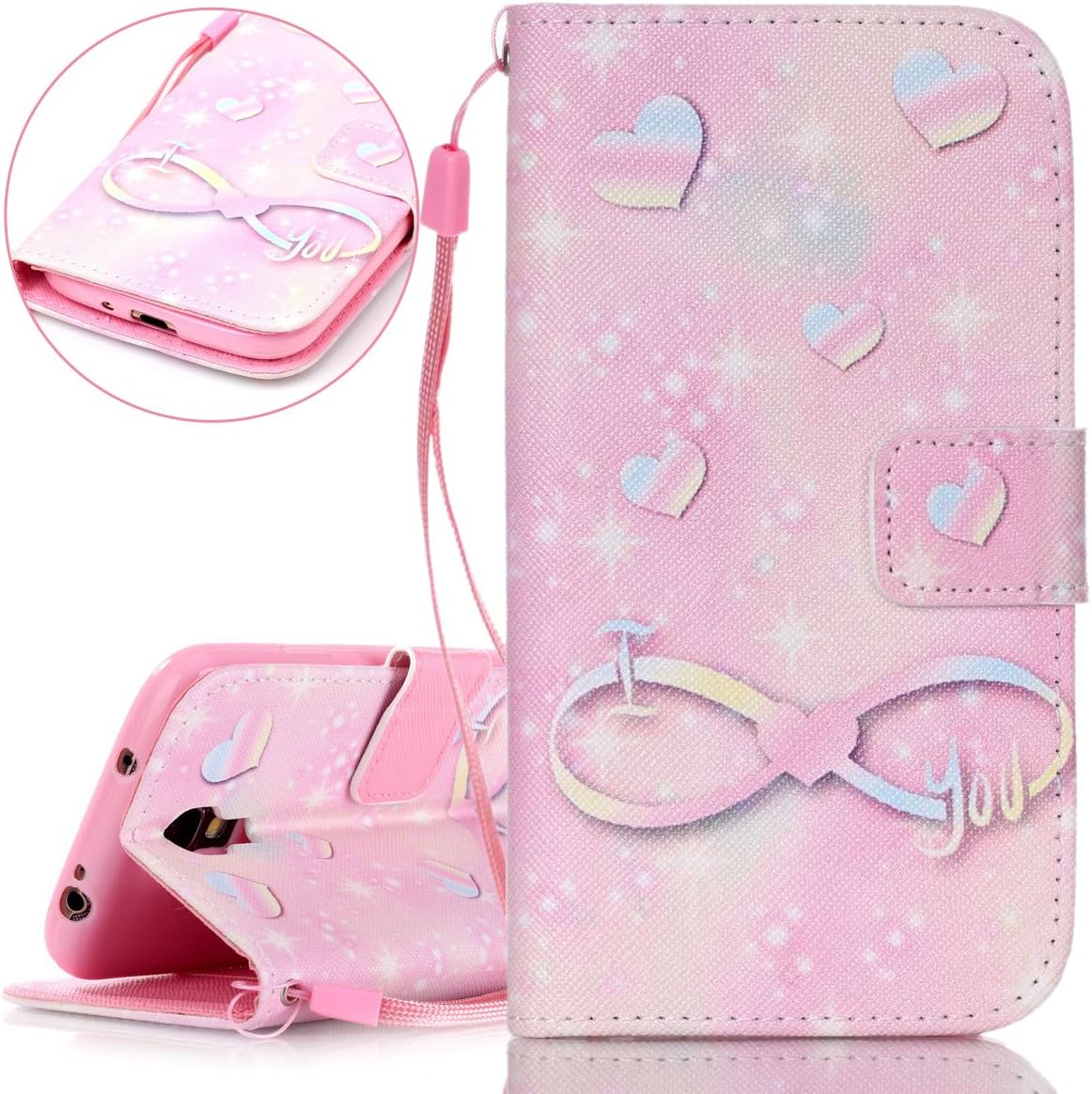 Samsung Galaxy S4 Case, Samsung Galaxy S4 Flip Case, ISAKEN Samsung Galaxy S4 Cover with Strap, Samsung Galaxy S4 Wallet Cover, Luxury Elegant Printing Drawing Design Pattern PU Leather Magnetic Stand Case Credit Card Slot Flip Protective Stand Case Cover for Galaxy S4 - light pink love you heart water