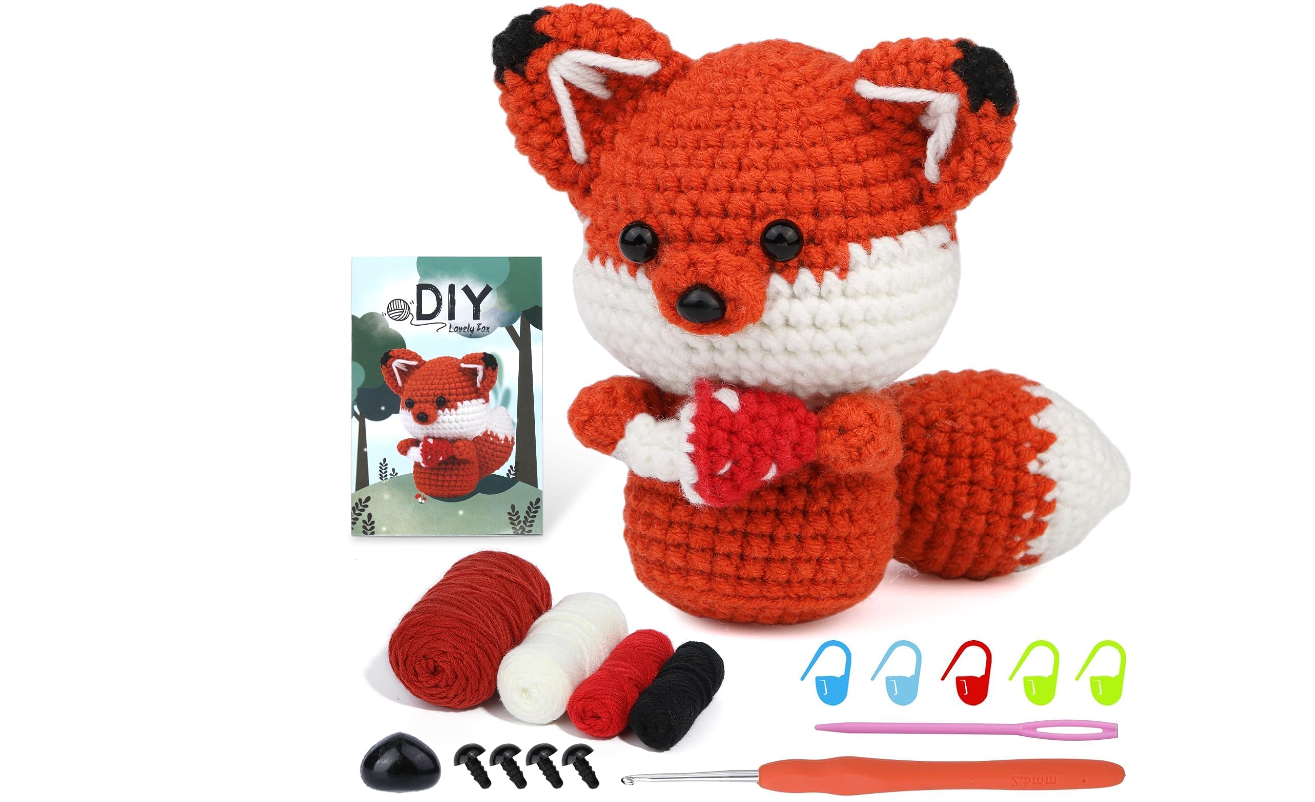 BUOKKON Crochet Kit for Beginners, Crochet Animal Kit, Fox Beginner Crochet Kit with Step-by-Step Video Tutorials Yarns Crochet Hook, Crochet Starter Kit for Adults DIY Knitting Supplies