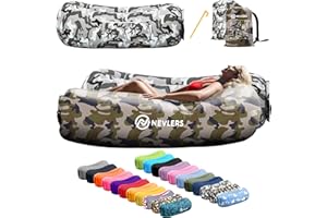 Nevlers 2 Pack Inflatable Loungers Air Sofa Couch | Perfect for Beach Chair Camping Chairs or Portable Hammock |Travel Bag Pouch, Pegs & 3 Pockets| Movie Seating & Camping Accessories Blow Up Lounger