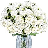 TurelinnG 3 Bundles Roses Artificial Flowers,Roses Bouquet with Leaf,Fake Flowers for Wedding Decorations, Home Indoor,Outdoor Wedding Party Use-White