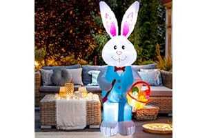 LOOHUU 8FT Easter Inflatable Basket Eggs and Bunny- Cute Fun Holiday Blow up Party Decorations for Indoor Outdoor Yard Lawn Garden Photo Prop with LED Lights