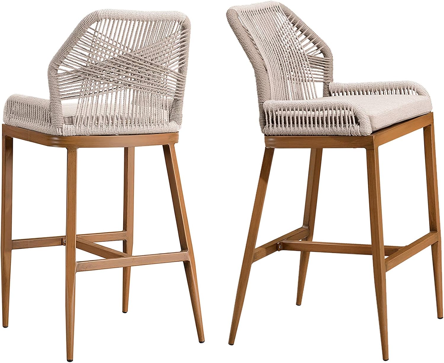 PURPLE LEAF Outdoor Bar Stool Chair Set of 2 Counter Height Bar Stool Chairs Modern Patio Metal Stools with Backrest and Arm, Cushions Included: Kitchen & Dining