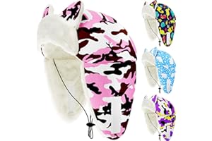 JpGdn Dog Winter Hats for Small Dog Girl Trapper Hats with Ear Cover Soft Fleece with Adjustable Elastic Cord Pink Camo S