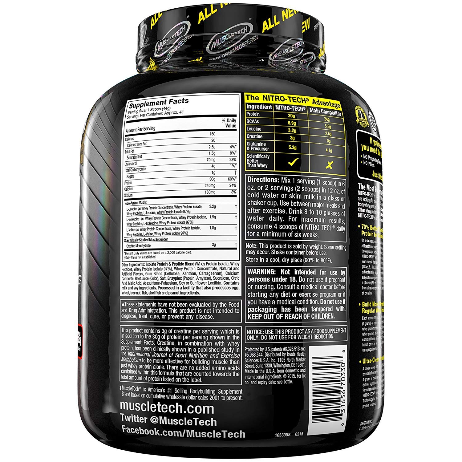 MuscleTech NitroTech Protein Powder Plus Muscle Builder, 100 Whey