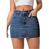Verdusa Women's Streetwear Mini Jean Skirts Casual Bodycon Denim Skirt with Pockets