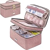 Lexeeco Medicine Storage Bag Pill Bottle Organizer with Portable Small Pouch Travel Medication Bottle Organizer for Emergency Home First Aid Box Kit (Pink)