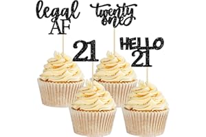 Gyufise 24Pcs Black Glitter 21st Birthday Cupcake Toppers Legal A Cake Decorations Hello 21 Twenty One Cupcake Picks for 21st Birthday Cake Decorations Supplies