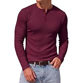 JMIERR Men's Ribbed Henley Shirt High Stretch Long Sleeve | Soft High Stretch Ribbed Fabric, Slim Fit, 4-Button V Neck Henley, Long Sleeves, Curved Hem, Casual Layering Shirt