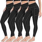 MIRITY Yoga Leggings with Pockets for Women - High Waist Tummy Control Pants for Workout Pack of 4