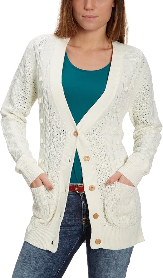 ONLY Women's Cable Long Knit Cardigan Long regular Cardigan White