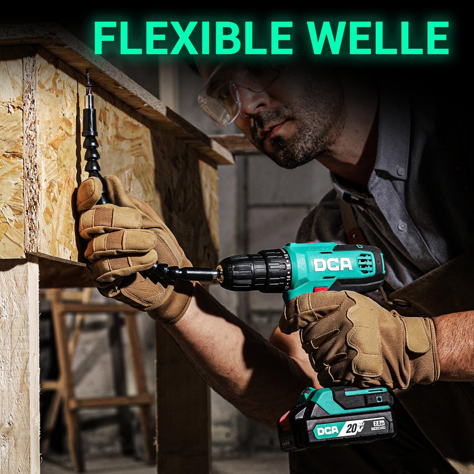 DCA Akku-Bohrschrauber-Set, 40 Nm Drehmoment, 10 mm schlüsselloses Bohrfutter, Elektroschrauber mit 2,0Ah Akku und Ladegerät, 18+1 Drehmomentstufen, 25-teiliges 20V-Bohrerset, Modell ADJZ2035 4