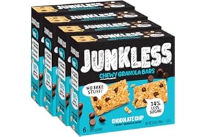 Junkless Chocolate Chip Chewy Granola Bars - Less Sugar, Great Tasting, Wholesome Snacks - Bulk Granola Bars - 1.1 oz. Bars, 4 Boxes