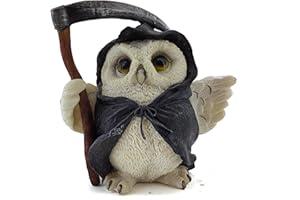 BASUO-9Q Reaper Owl Halloween Decoration White Snow Owl with Death's Scythe Home Decorative Sculptures Photo Props Collectible Gift Flight Grim Reaper