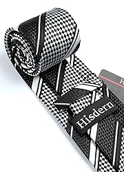 HISDERN Mens Tie Black White Stripe Tie and Pocket
