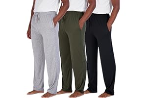 Real Essentials 3 Pack: Men's Pajama Pants Soft PJ Lounge Bottoms Loungewear Pijamas Elastic Waist Pockets (Big and Tall)