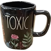 Rae Dunn Toxic Floral Coffee Mug, Black Ceramic with Botanical Design